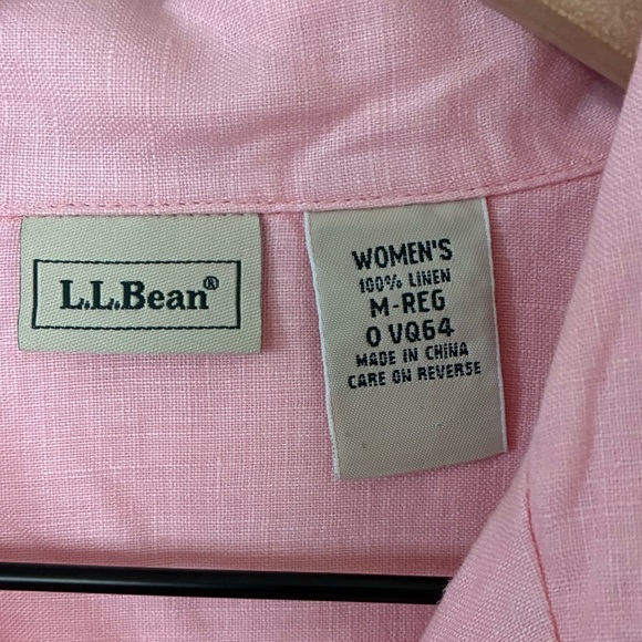 Women's L.L. Bean Pink Button-up Linen Short Sleeve Shirt - Picture 4 of 7